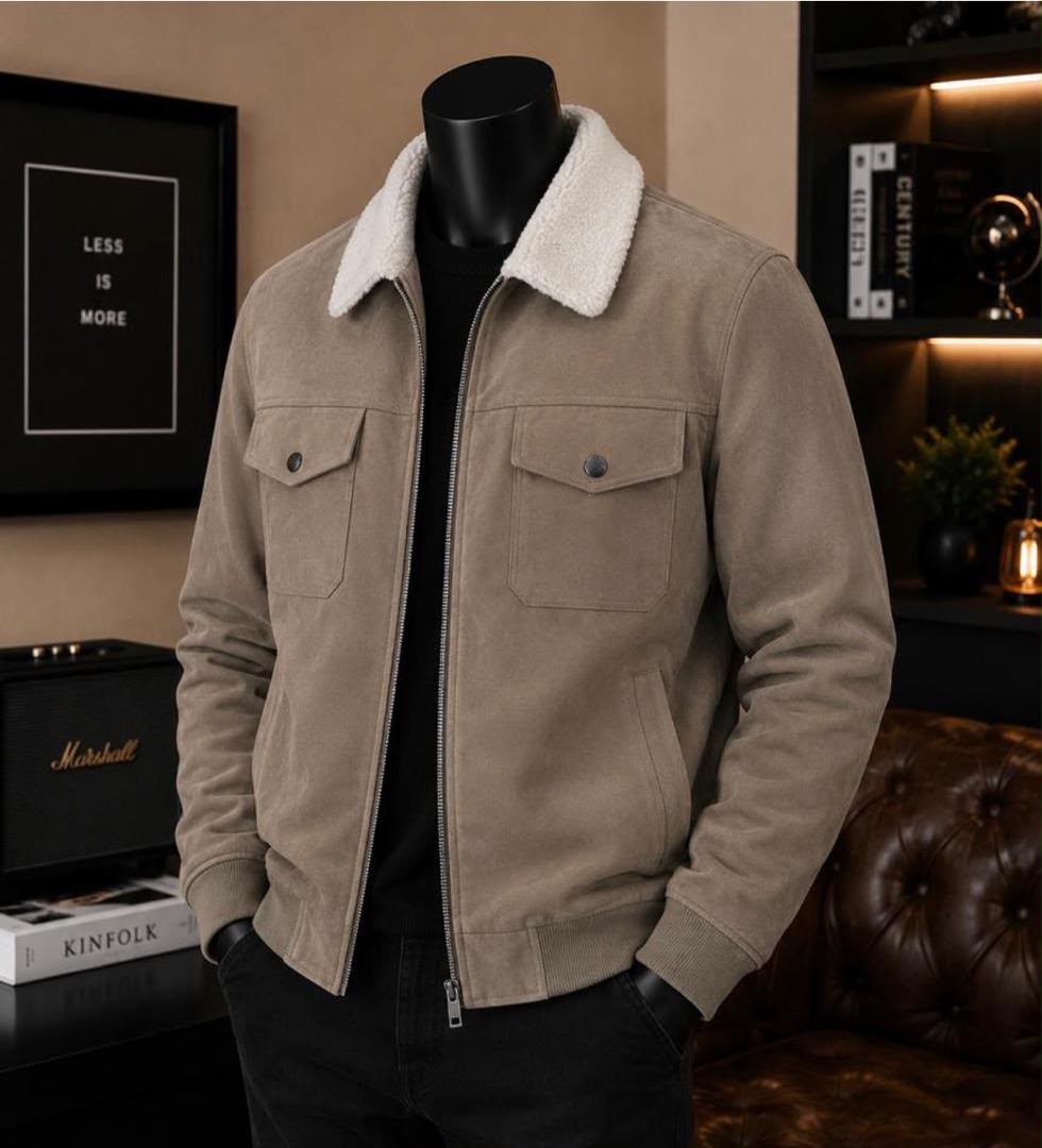 Suede Sherpa Bomber ya Beige
