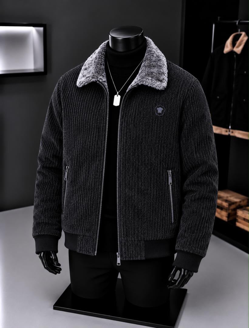 Corduroy Fur Bomber ya Black
