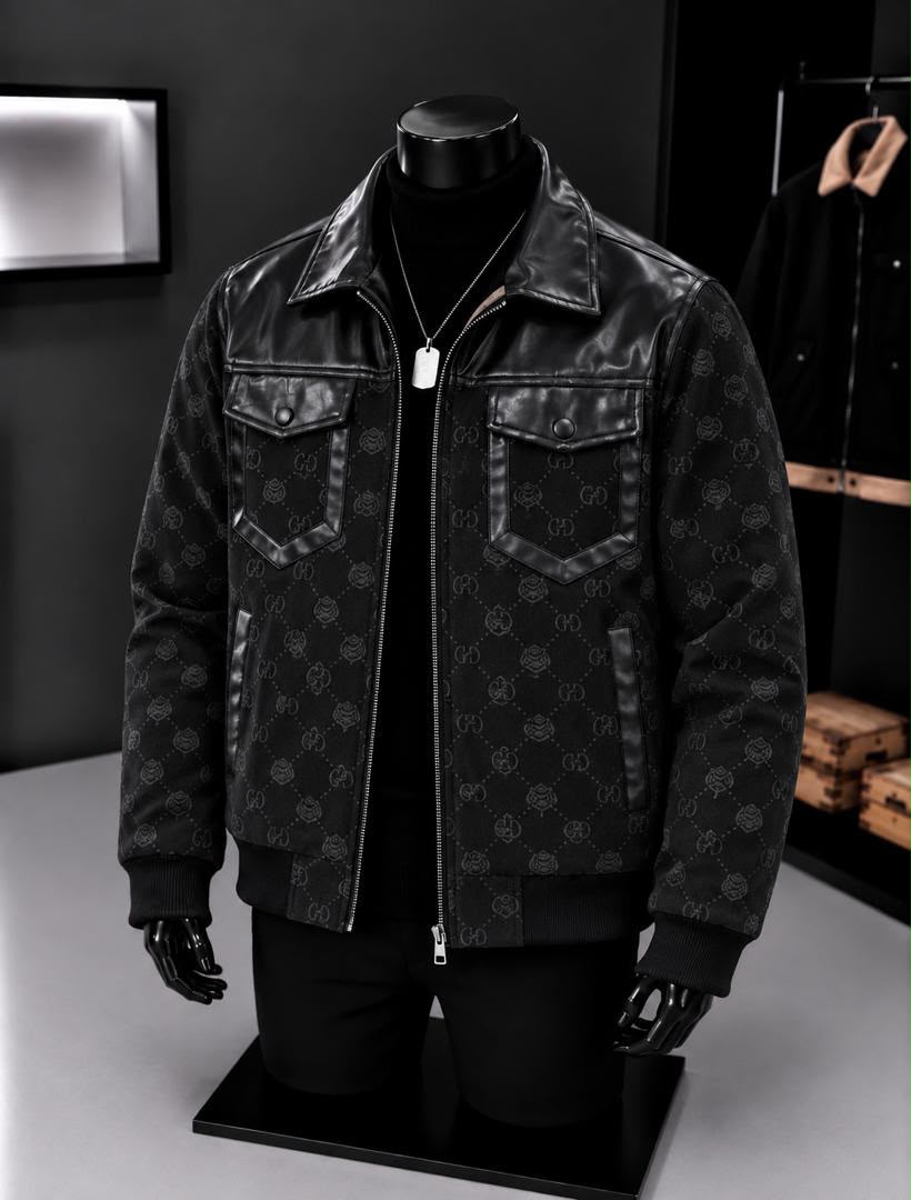 GG Monogram Leather Jacket ya Black