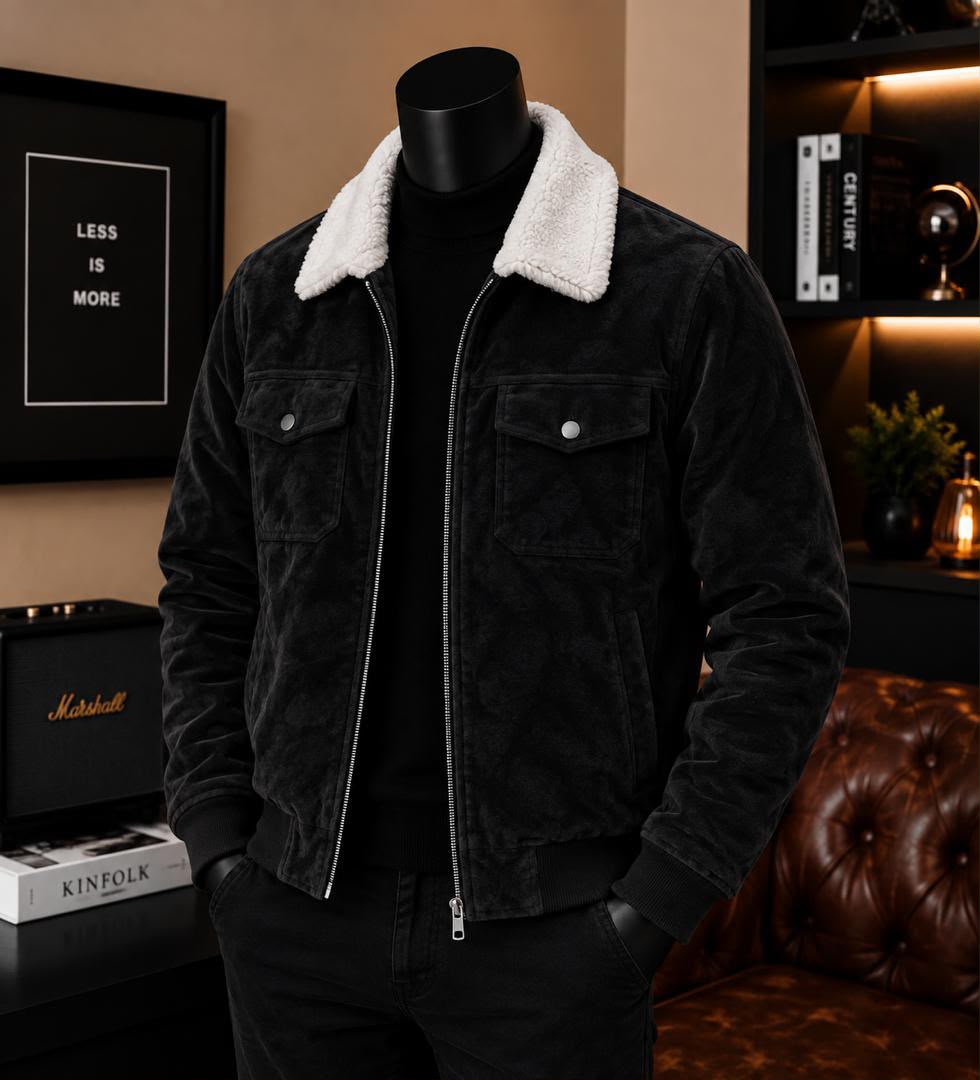 Suede Sherpa Jacket ya Black
