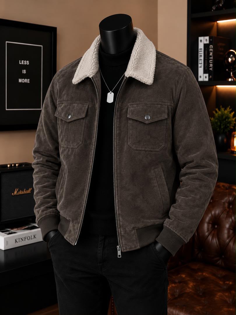 Suede Sherpa Jacket ya Brown
