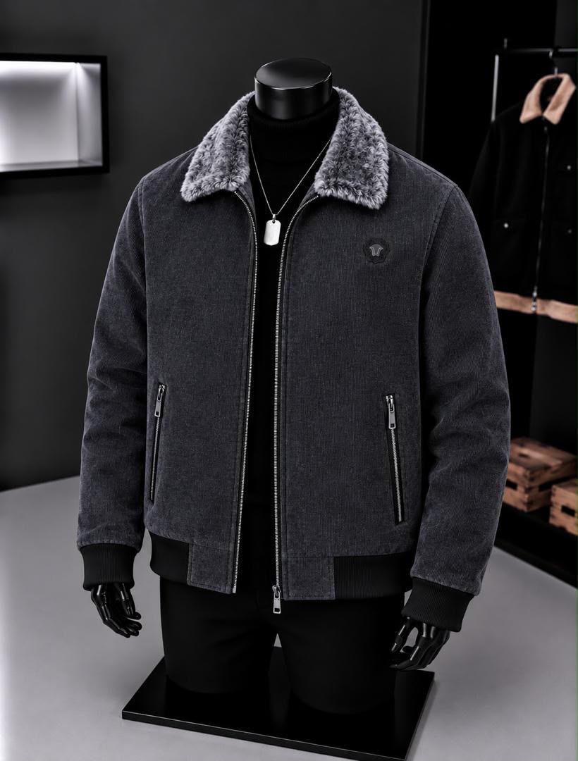 Corduroy Fur Bomber ya Charcoal