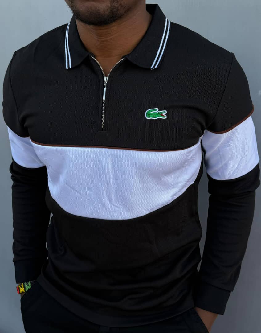 Lacoste Zip Colorblock Polo ya Black