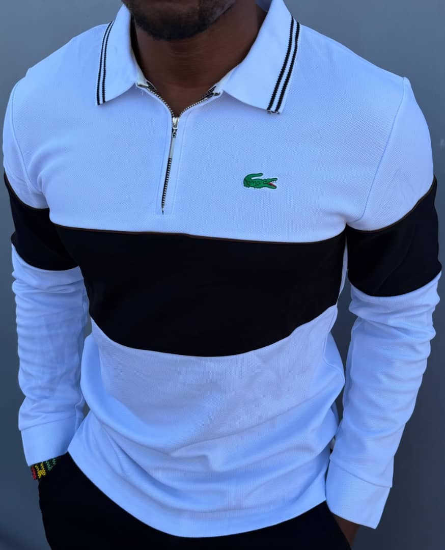 Lacoste Zip Colorblock Polo ya White